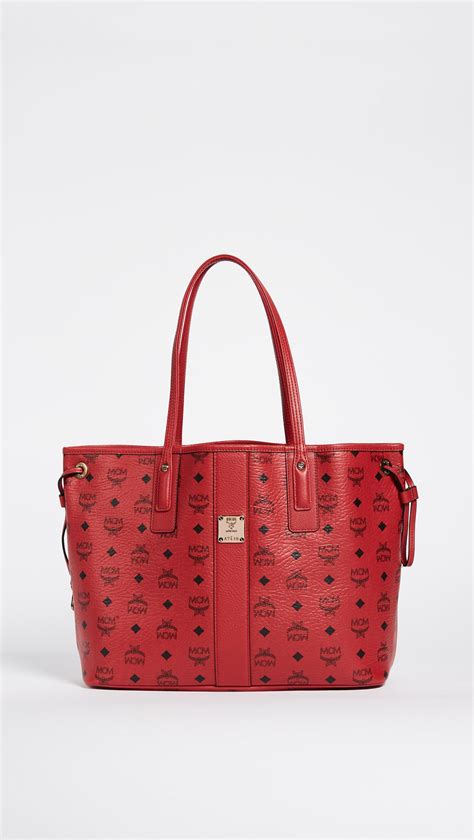 red mcm tote bag medium